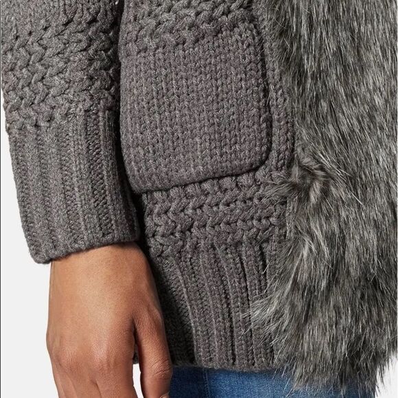 NWOT Topshop gray faux fur cardigan sweater size 2 - Picture 4 of 12